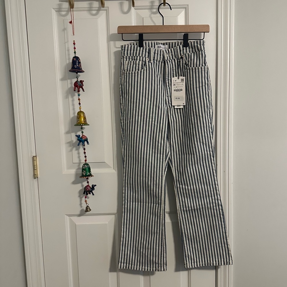 NWT Zara Blue and White Striped Jeans Size 4